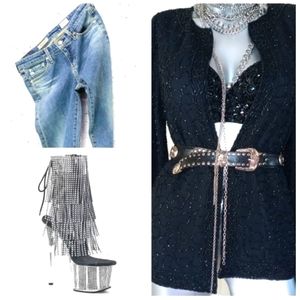 JMD NEW YORK Beaded Shimmery Open Front VTG Cocktail Evening Top